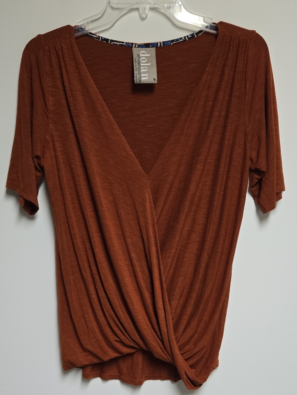 dolan Rust Wrap-Front Short Sleeve Top Medium Made In The USA